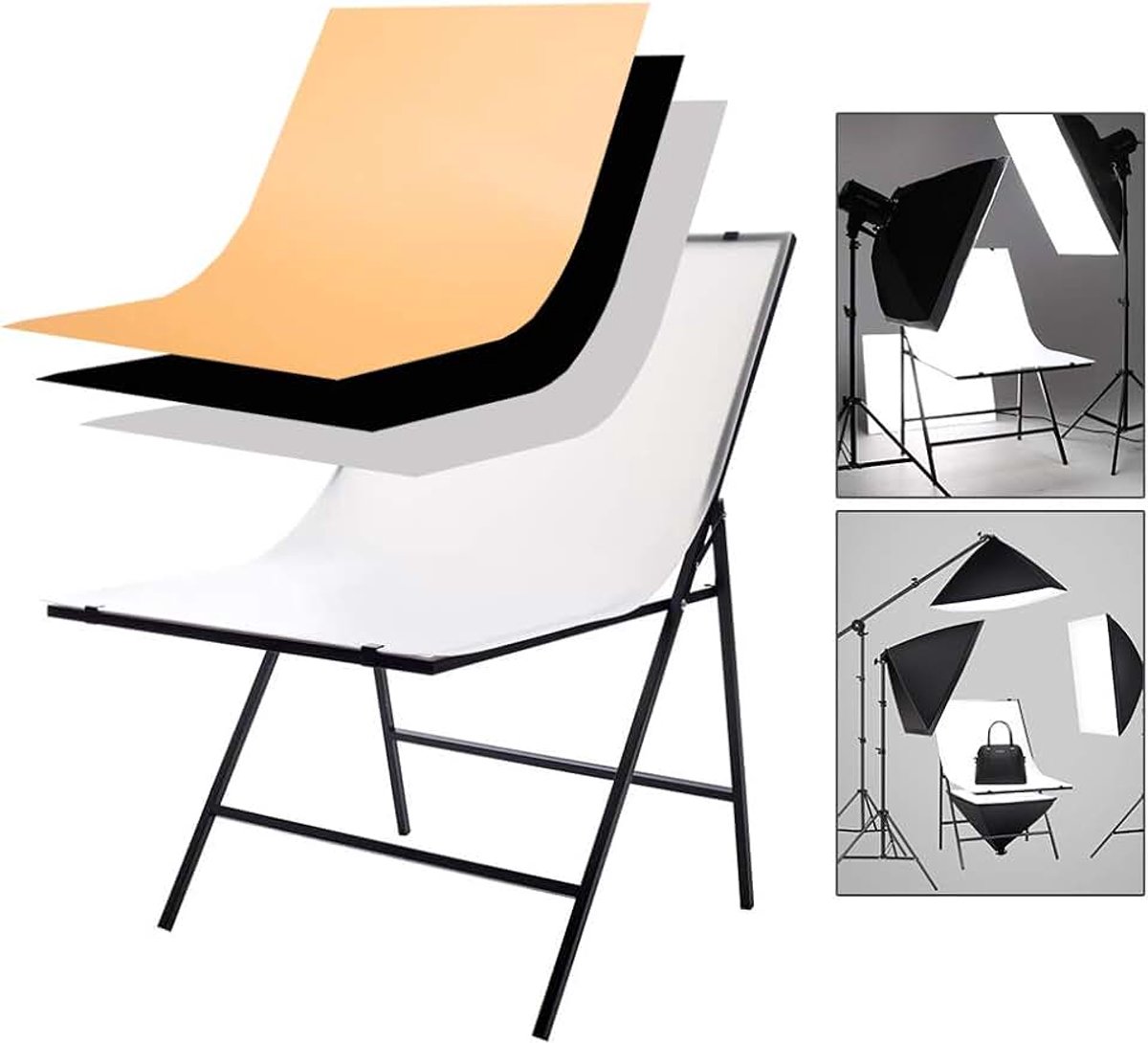 Eenvoudig op te zetten Studio Opnametafel - Stilleven Tafel 60x100cm met 3 Fotografie Display PVC Achtergrond - Opvouwbaar, Draagbaar, Lichtgewicht