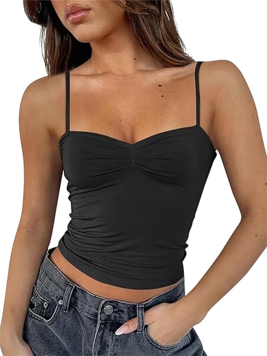 Camis mouwloze crop tanktop voor dames, zonder rug, spaghettibandjes, geplooide bustier, Y2K Camis, uitgaan top