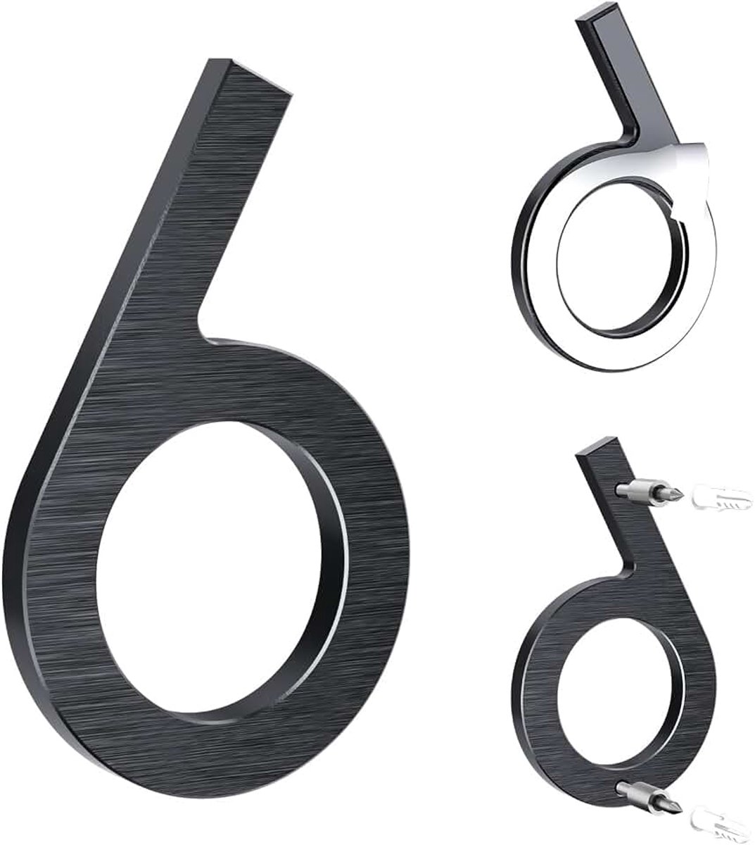 12,5 cm zwart huisnummer – Massief aluminium met geborsteld oppervlak, zelfklevend of met schroeven, weerbestendig – Voor deur, muur, schutting, poort (6/9)
