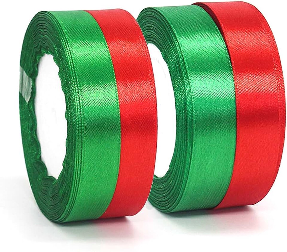 Kerstmis 4 Rollen Satijnlint - Lint voor het knutselen van cadeauverpakking Rood en groen stoffen lint voor het versieren van kerstcadeaus