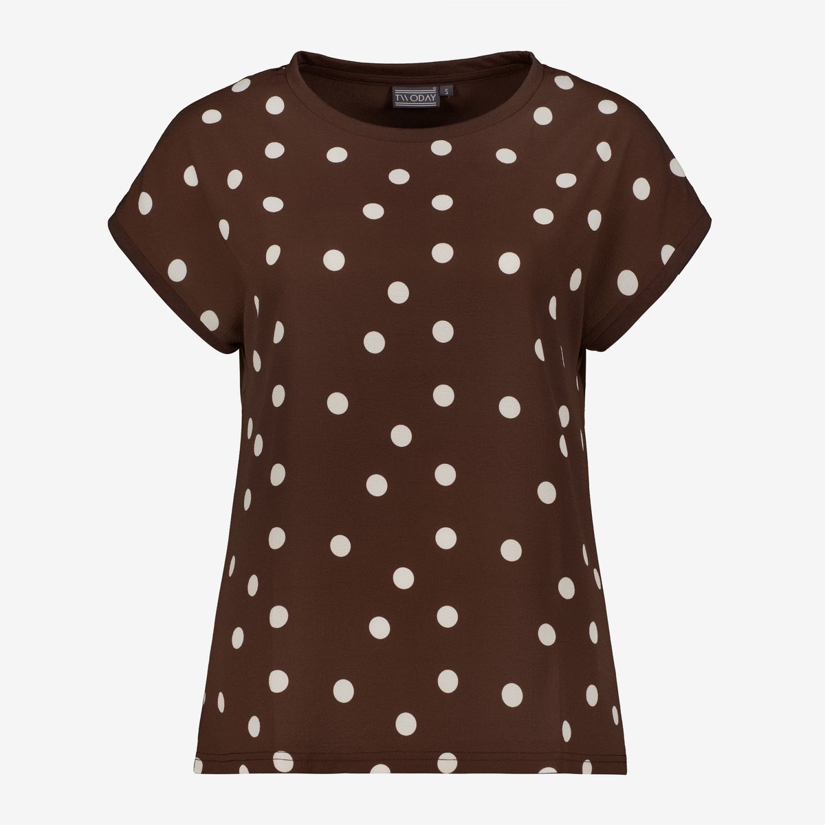 TwoDay dames T-shirt met stippen bruin wit - Maat XXL
