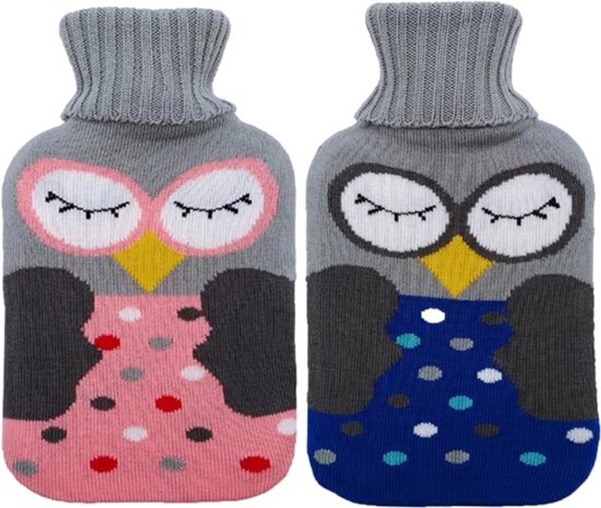 Warmwaterkruik met Gebreide Hoes, 1 Liter, Verwijderbare en Wasbare Warmtezak voor Volwassenen en Kinderen, Roze en Blauw, Ideaal voor Koude Dagen en Pijnverlichting
