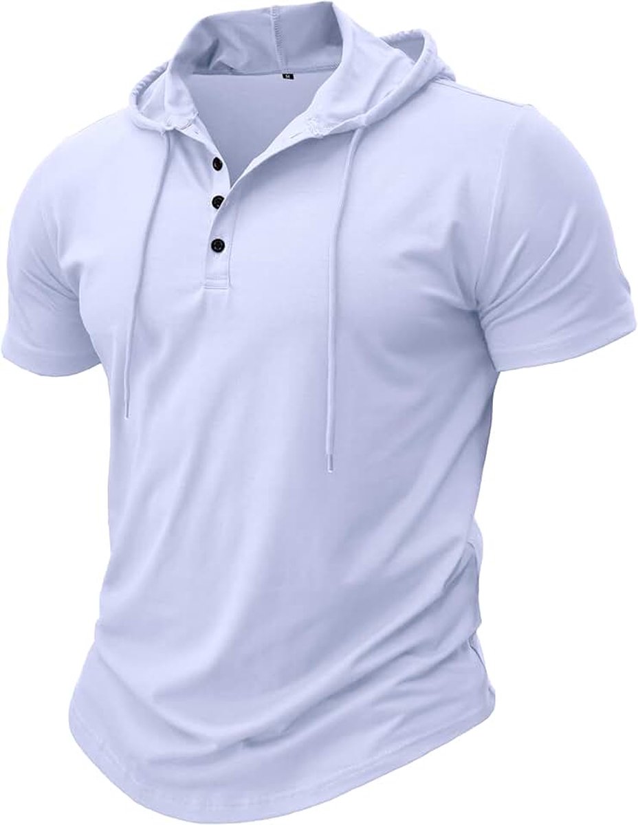 Atletische hoodie met korte mouwen voor heren, modieuze pullover voor fitness, shirt met capuchon, knoopsluiting, zomerse sweater, lichte hippe hikeshirts voor heren, boksen, trektochten