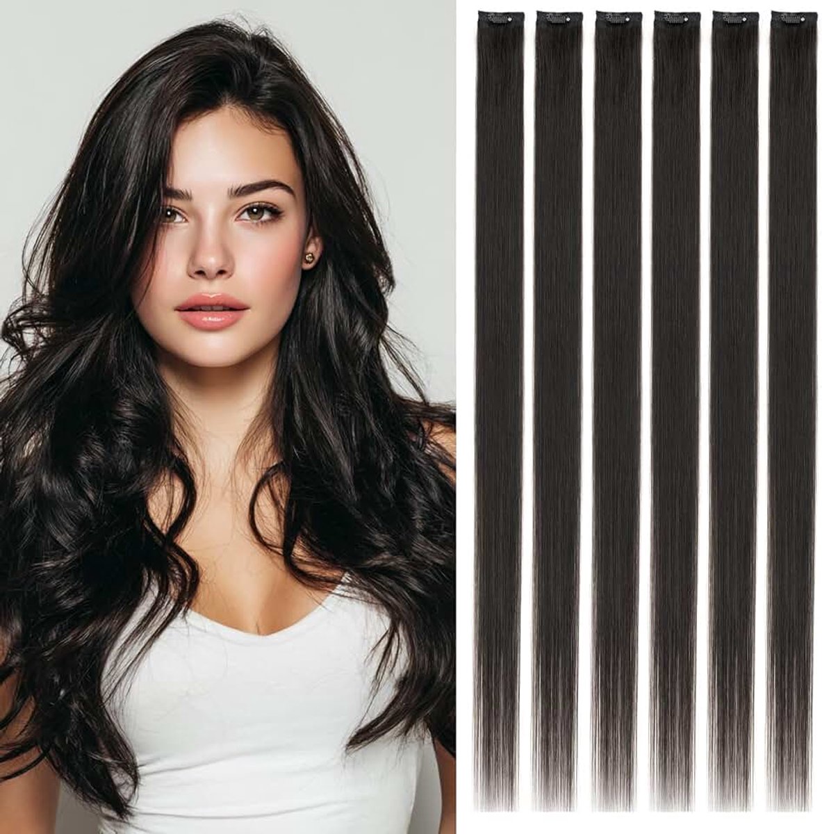 Choices Extensions van echt haar, clip-in blond, 6 enkele strengen, 30 cm, #1B zwart, haarverlenging, echt Remy-haar, steil, kleurrijke haarextensies, strengen natuurlijke clip-in extensie