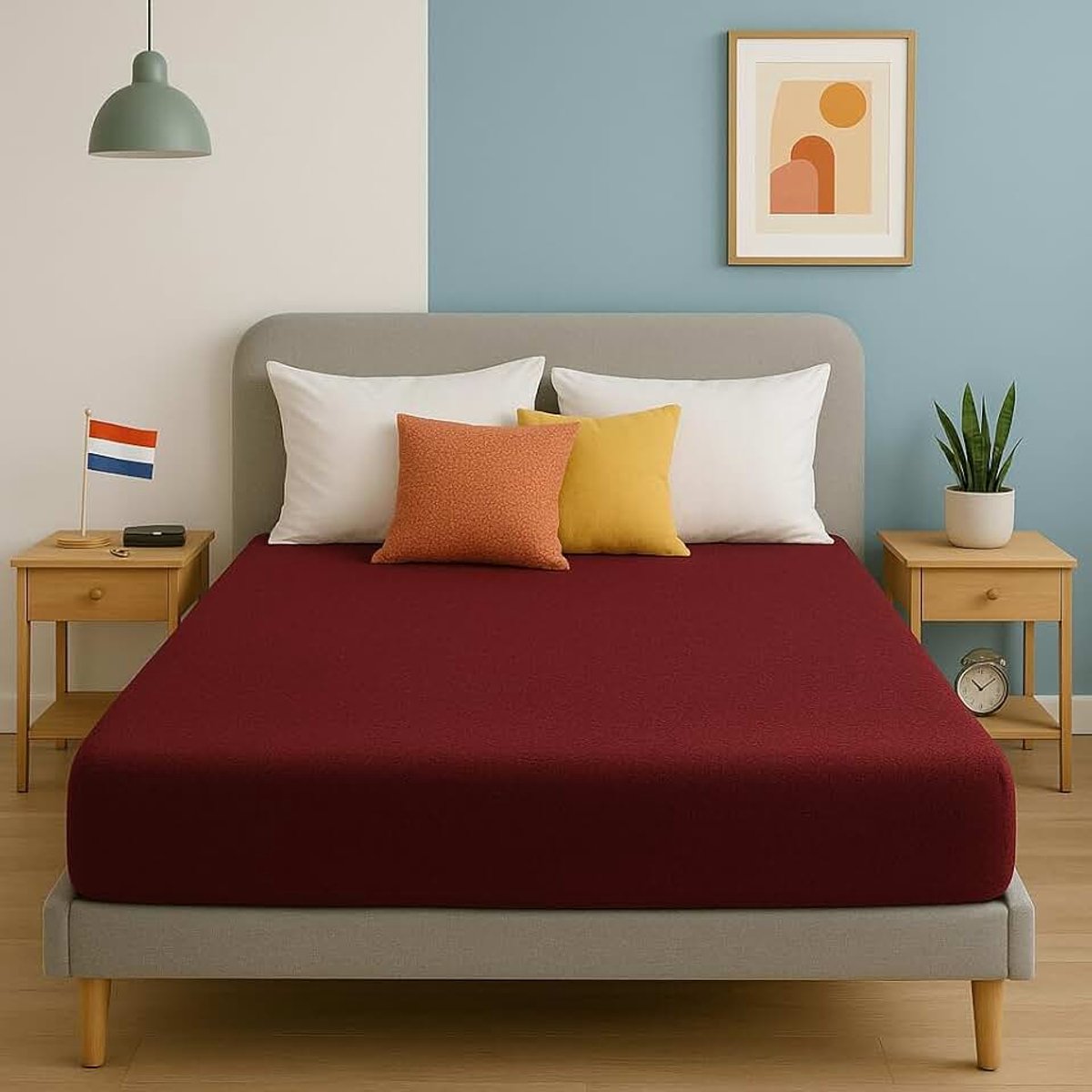 Premium Terry Hoeslaken – Zacht, Absorberend & Duurzaam (160 GSM, 80% Katoen / 20% Polyester) – Rekbare Diepe Hoeken voor Goede Pasvorm (Bordeaux, 120×200+30 cm)