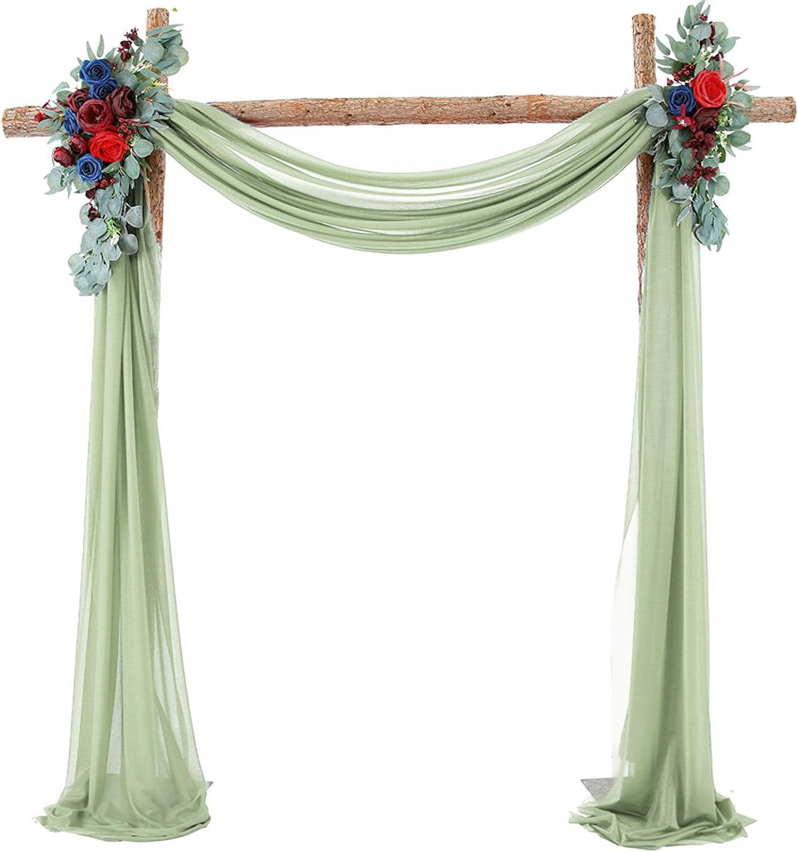 Boog doorzichtige gordijnen achtergrond voile gordijn chiffon draperen stof 6 meter doorzichtige gordijnen prieel gordijn voor huwelijksceremonie receptie feest plafond decor, saliegroen, 1
