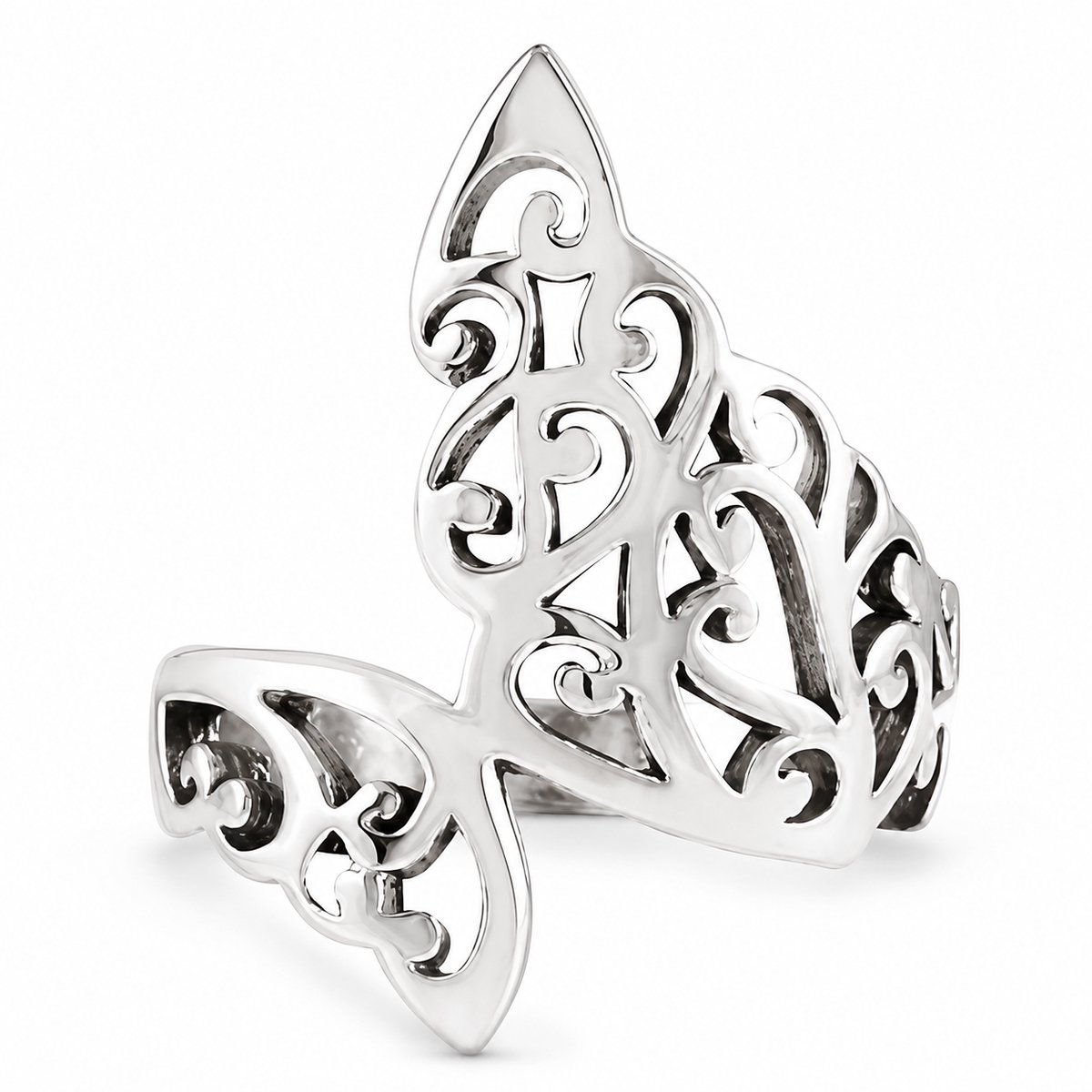 Damesring 925 Sterling Zilver – Maat: 17 mm - Opengewerkte Filigraan Ring – Sierlijke Vintage Statement Ring – Zilveren Ring voor Dames
