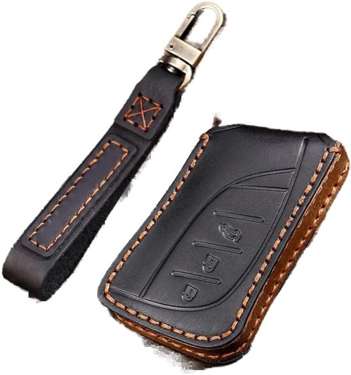 Leren Autosleutelhoes voor Lexus Modellen - Bescherming, Sleutelhouder en Sleutelketting voor Es, Ls, Lc, UX, F, Nx, Rx, Lx, Rc, Ux200, Ls500H, Lc500H, Es300H, Es200, Ux250, Ls350, Es350, Es260 - Zwart