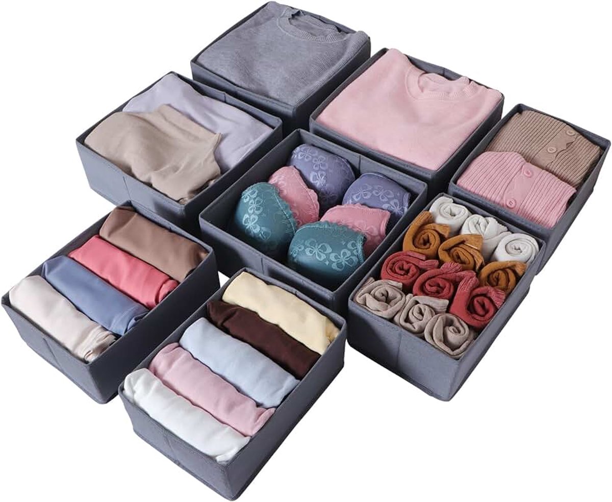Box voor kledingkast, perfecte pasvorm, stabiele bodem, wasbaar, opbergsysteem voor laden, 8-delige set