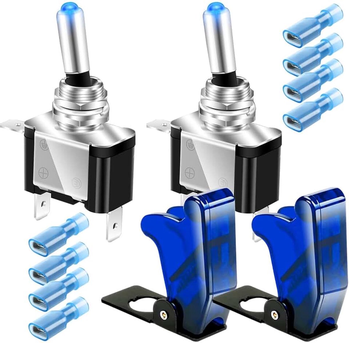 2 Stuks Aan/Uit 3-pins SPST LED-verlichting Cover Tuimelschakelaars, Blauwe LED Verlichte Cover Tuimelschakelaar, Auto Schakelaar(20A 12V-24VDC)