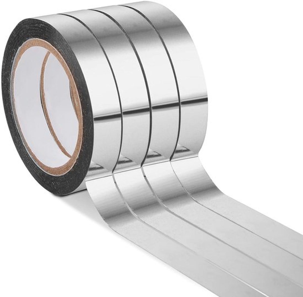 Metallic spiegeltape set van 4 rollen, kunst tape voor geschenkverpakking en decoratie, zilverkleurig, 1 cm x 80 m