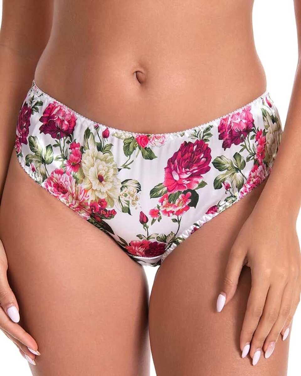 Satijnen Damesslip Volle Bedekking | Zijdeglans, Prettige Pasvorm, Fijn Roosje, Combineert met de Bralette, Maxislip, Maten S-XXL