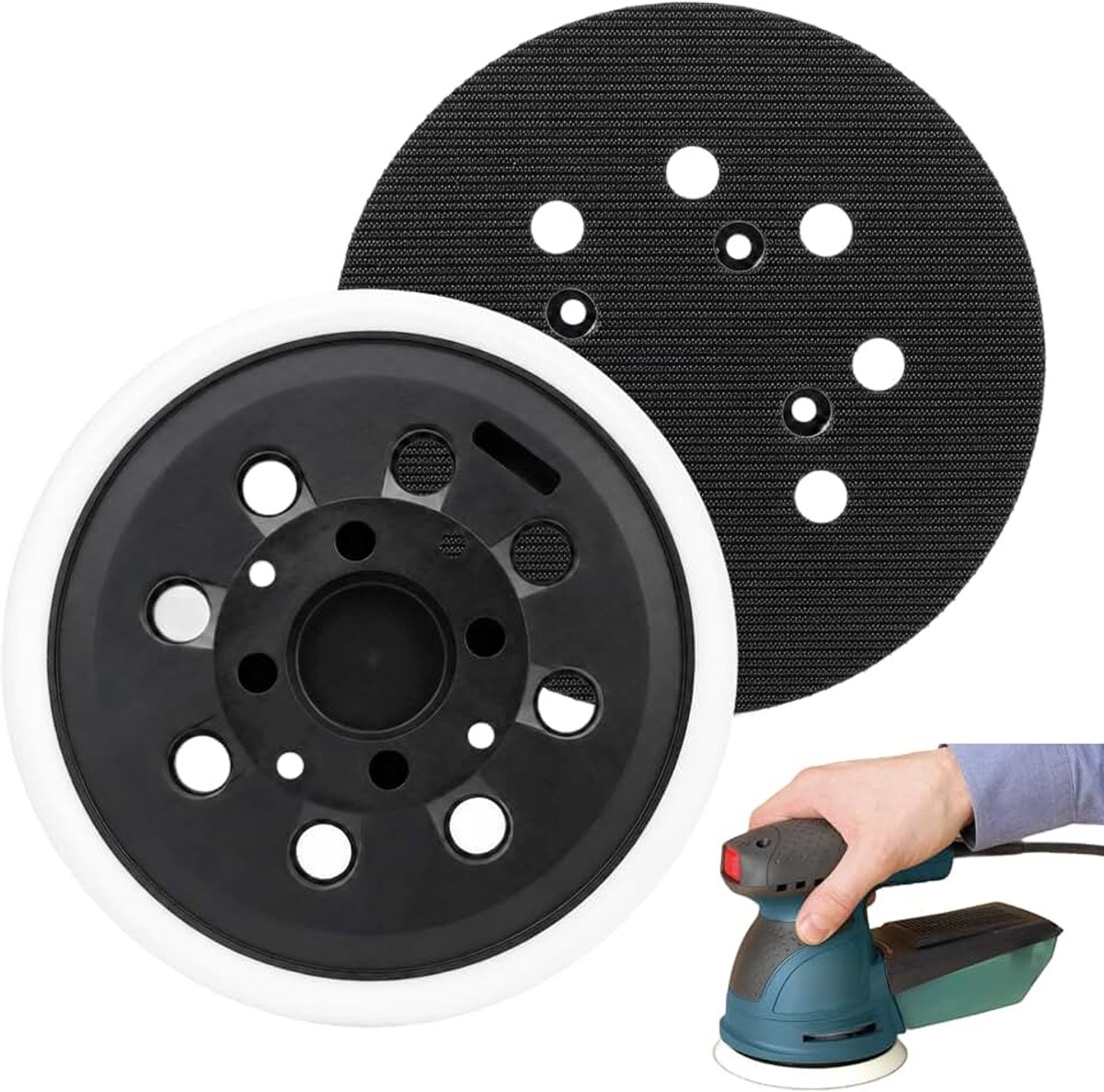 2 stuks schuurschijf 125 mm met zelfklevende haak, 8 gaten, schuurplaat voor Bosch, gemiddelde hardheid, voor excentrische schuurmachine Bosch PEX 300/400 AE en Advanced Orbit 18 modellen (wit)