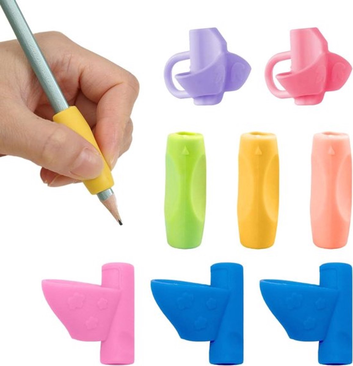Set van 8 pengrepen voor kinderen - Schrijfhulp - Verbetering van penpositie - Potloodgreep - Ergonomisch schrijfhandvat