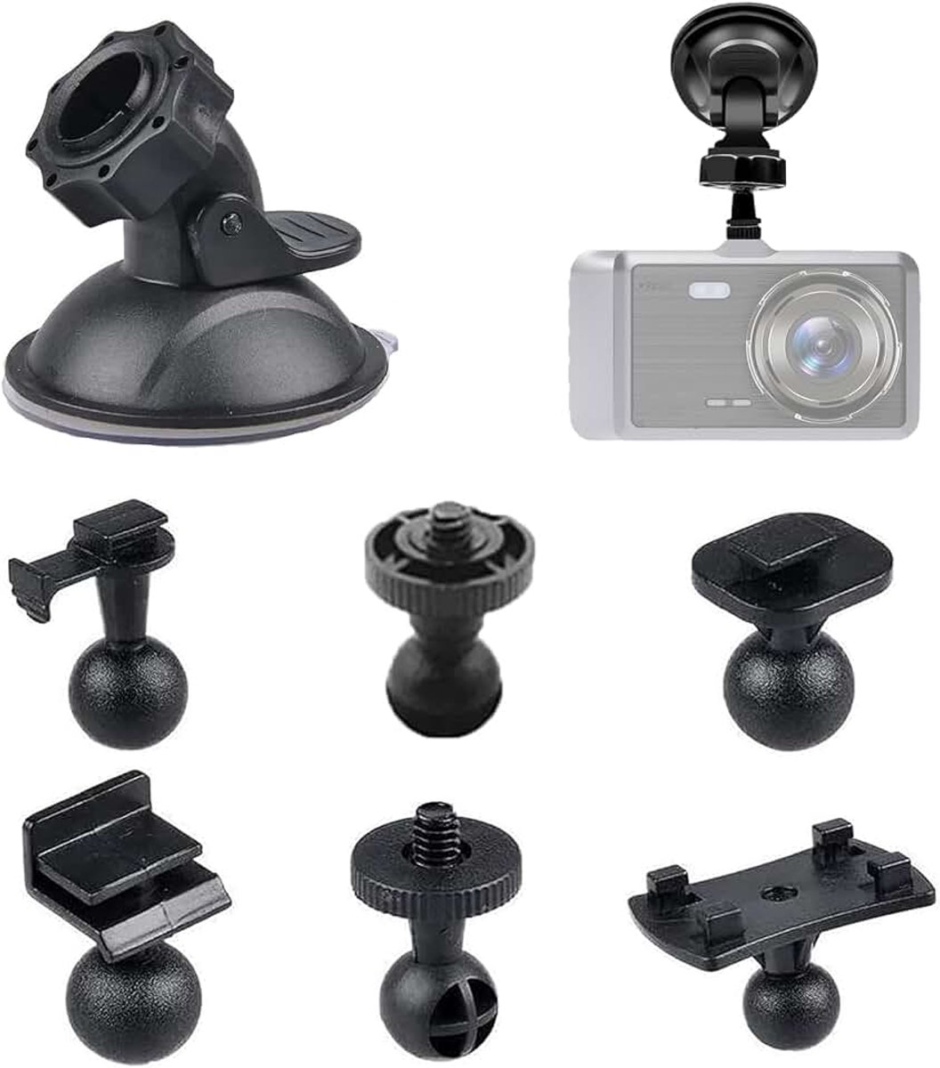 Autozuignap voor dashcamhouder auto zuignap dashcam 360° rotatie met 6 adapters voor gebruik in navigatieapparatuur, camera's, voorruiten en dashboards van auto's