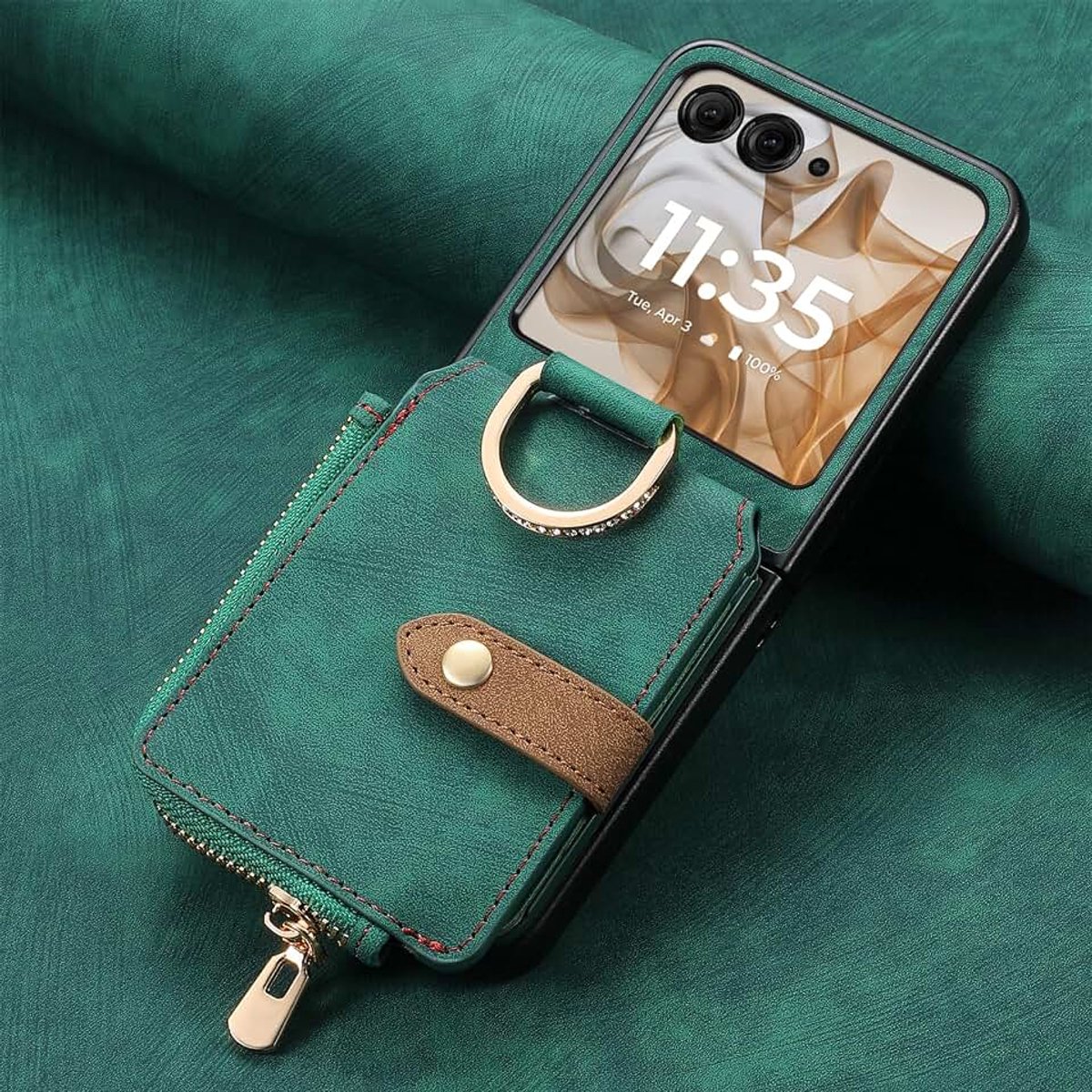 Hoesje voor Motorola Razr 60 Ultra, PU-lederen opvouwbare portemonneehoes, beschermhoes met ring, met kaartsleuven, beschermhoes voor Motorola Razr 60 Ultra-groen