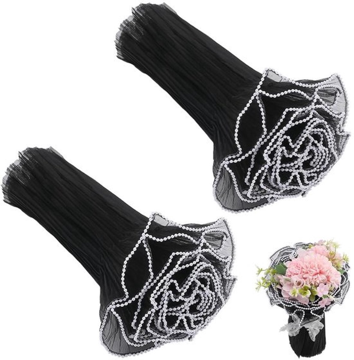 - Organza bloem inpakken - Decoratief gaas - Zwart - Cadeau verpakking - Bruiloft en feestdagen - 8 meter per zak