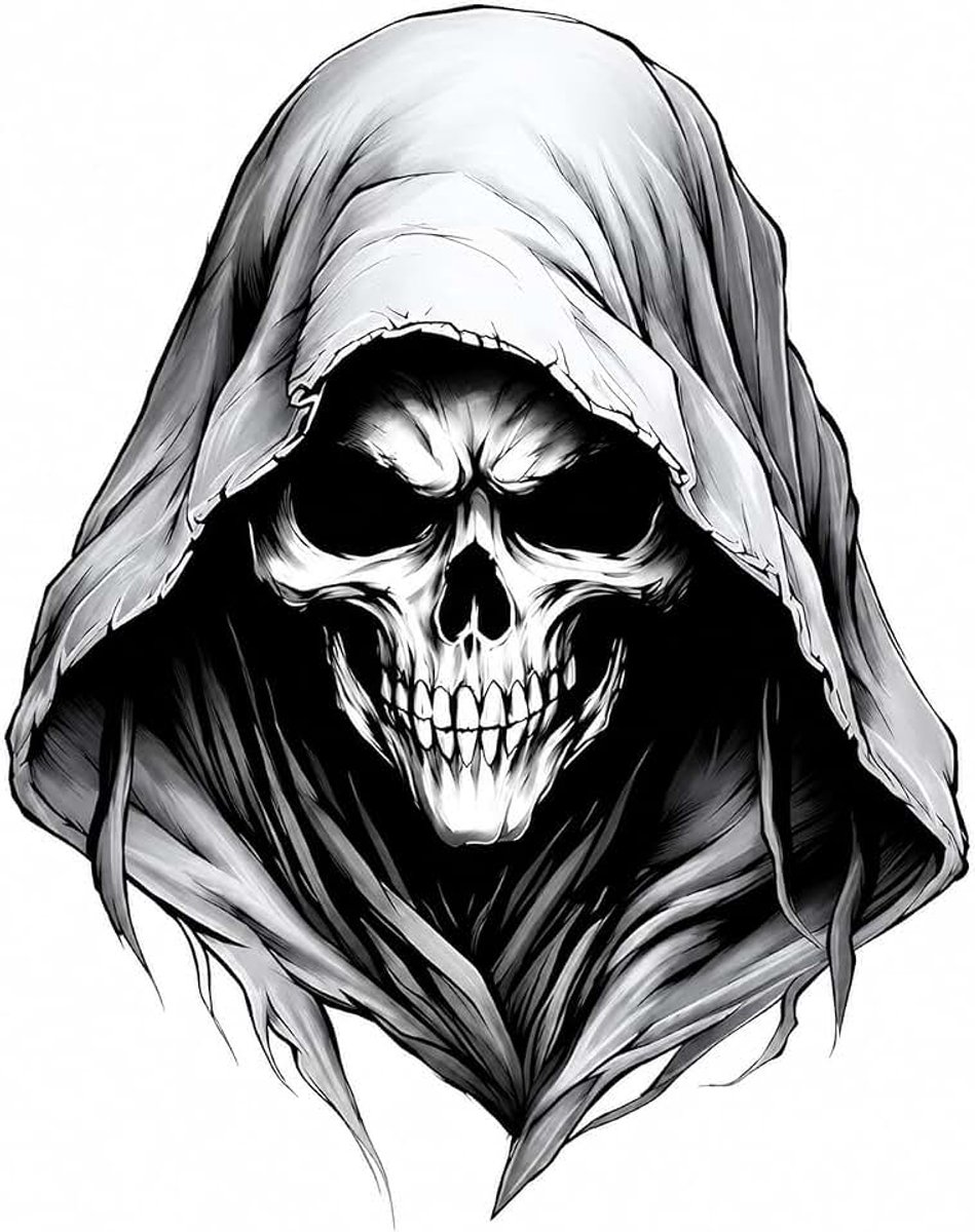 Sticker met capuchon - Grim Reaper Skull vinyl sticker voor auto, motorfiets, helm, laptop en raam, waterdicht, weerbestendig, zelfklevend (doodskop)