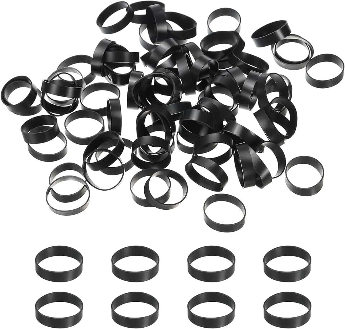 Siliconen elastiekjes kabelbinders 2,8 cm, 80 stuks platte rubberen elastische band voor kantoorbenodigdheden thuis koord verpakking, zwart