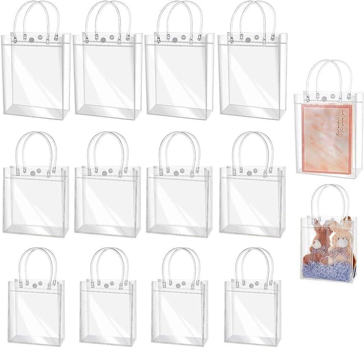 120 stuks doorzichtige geschenkzakjes met handvat, 3 maten transparante kleine plastic geschenkzakjes, doorzichtige goodie tas voor boetiek, Moederdag, bruiloft, verjaardag, 40 stuks/maat