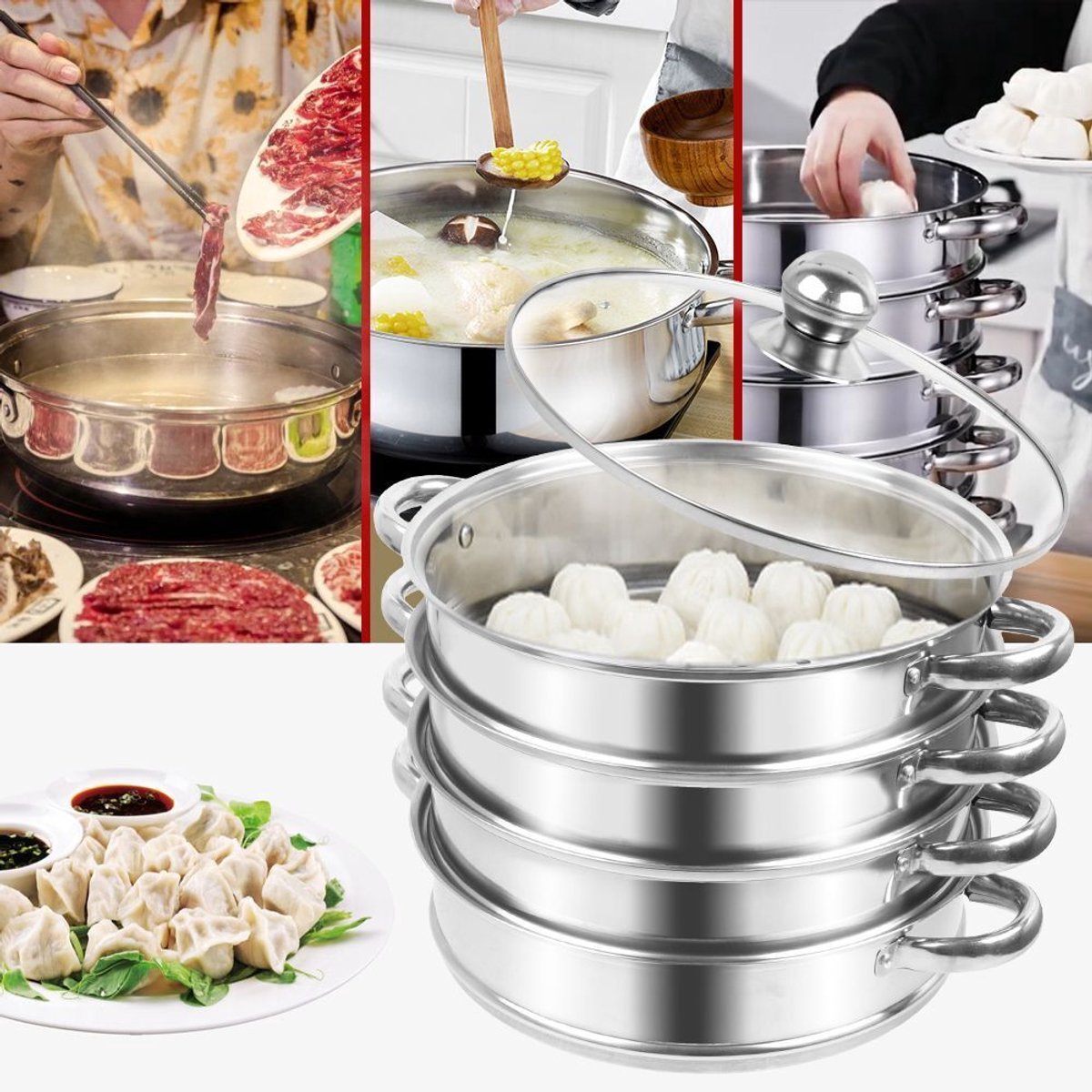 Stoompan Van 30 Cm, 5-Laags Roestvrijstalen Stoompan, Grote Stoompan Voor Dumplings, Voor Alle Kachels