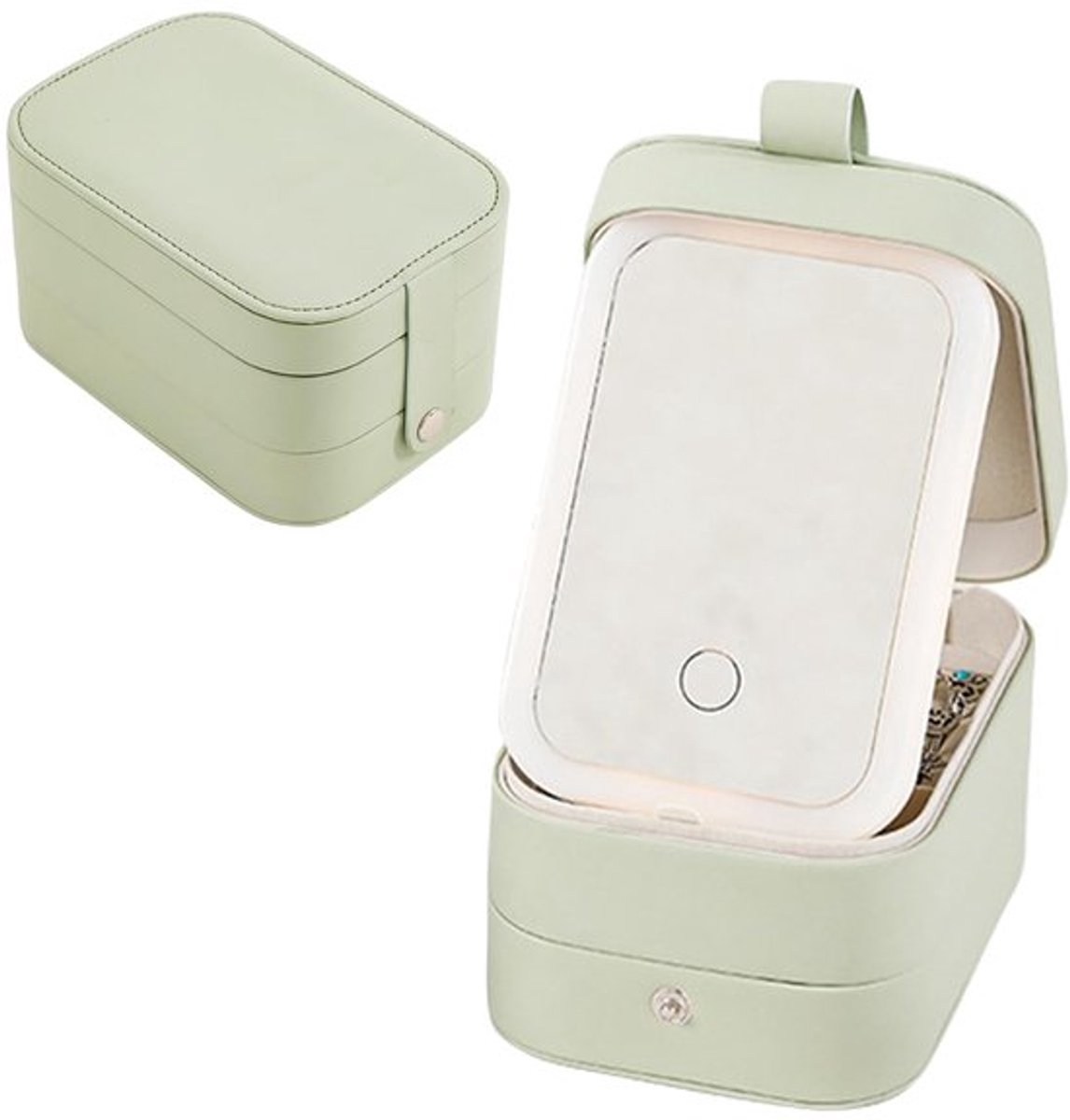 Make-uptas met verlichte spiegel - Draagbare make-uptas - Organizer met 3 lagen - Opbergdoos voor sieraden - Robuuste constructie - Driekleurige verlichting