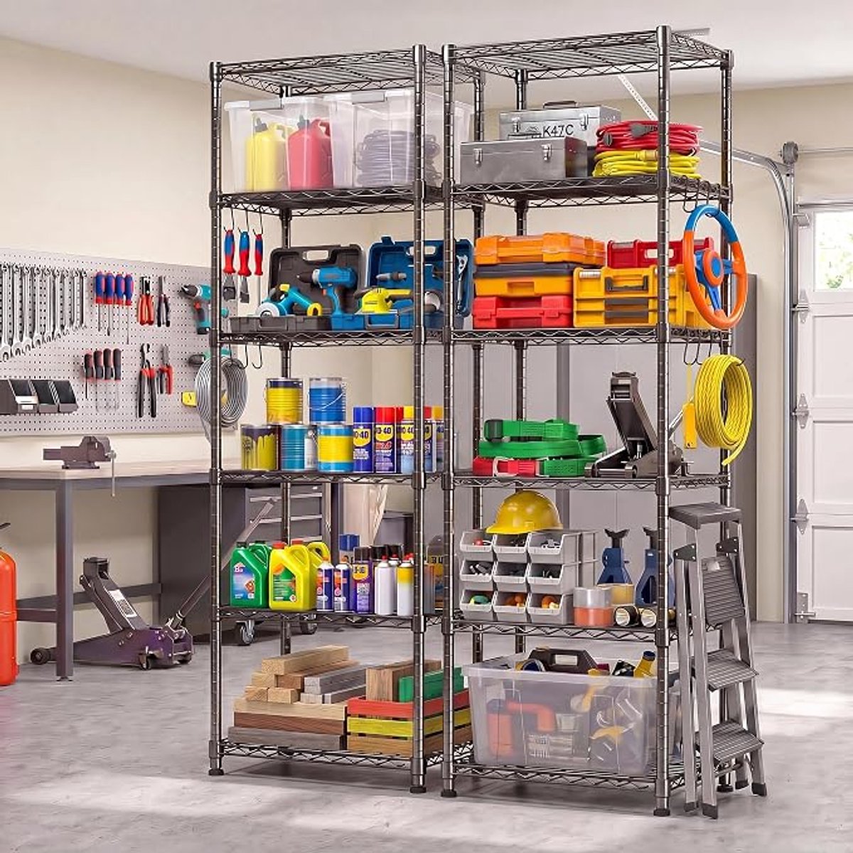 Danky Premium - 6-laags industrieel koolstofstaal opslagrek splitsbaar dual-structuur - hoogstabiele verstelbare organizer voor diverse professionele en woonruimtes