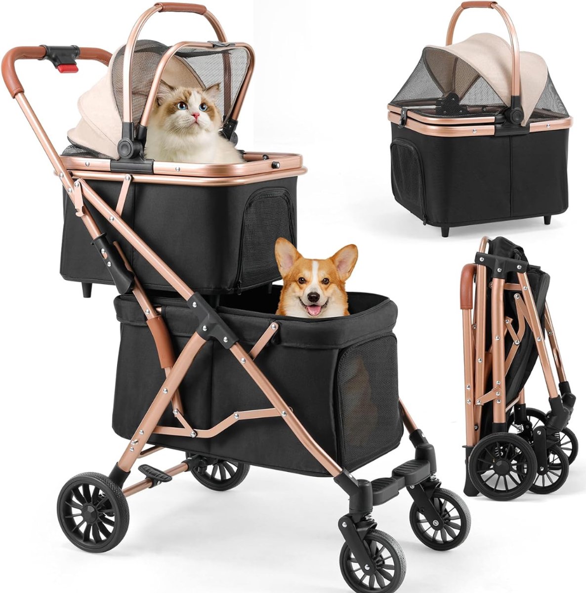 LNMsolutions® Hondenbuggy - Hondenkar - Hondenwagen - Zwart/Roze - 66cm x 50cm x 102cm