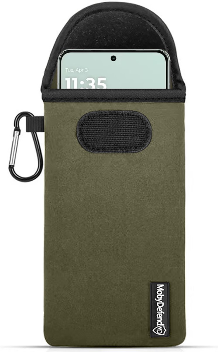 MobyDefend Hoesje - Geschikt voor Motorola Edge 70 Max - Neopreen Pouch Met Karabijnhaak - Insteek - Riemlus - Groen