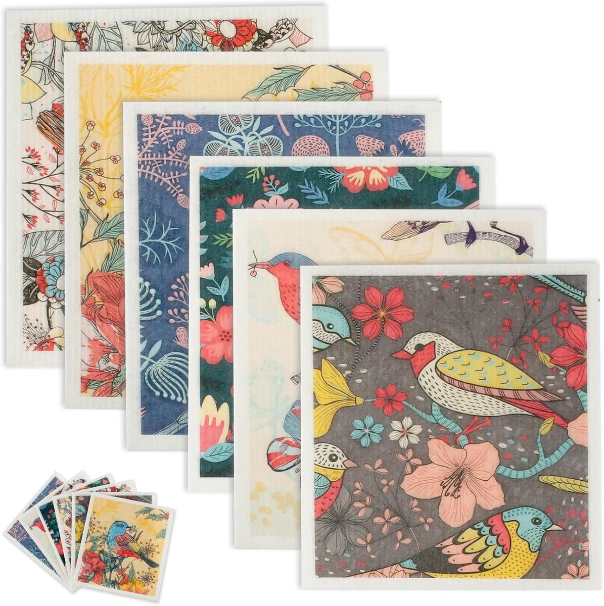 Vaatdoek - 6 stuks - Vaatdoekjes - Zweedse vaatdoeken - biologisch afbreekbare poetsdoeken - plasticvrije poetsdoeken - biologisch afbreekbaar - vaatdoeken - 17.2 x 19.5 cm - herbruikbaar en absorberen - droog snel - Strepen - geurloos - Set 02