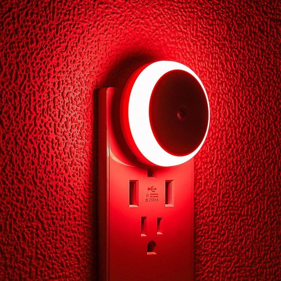 Ryoudavell - Rood LED Nachtlampje - 3stucks - Stekkerlampje met Lichtsensor - Automatisch Aan/Uit van Schemering tot Dageraad - Voor Babykamer, Slaapkamer, Hal, Trap & Keuken van ryoudavell — afbeelding 3