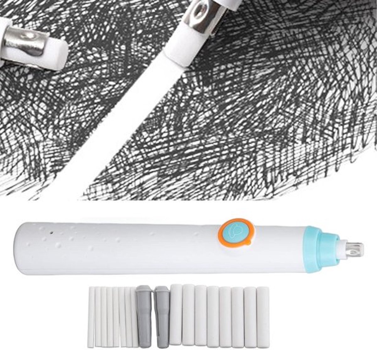 Elektrische gum met 16 vullingen en USB-opladen - verstelbare dikte - student en kunstenaar - wit.
