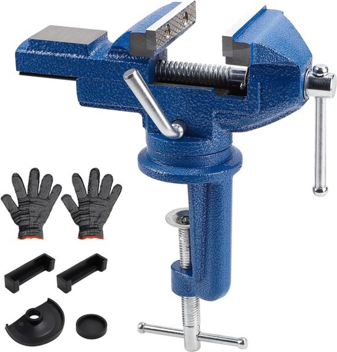 Klembare bankschroef - 70 mm breedte - 360° draaibaar - metaal blauw