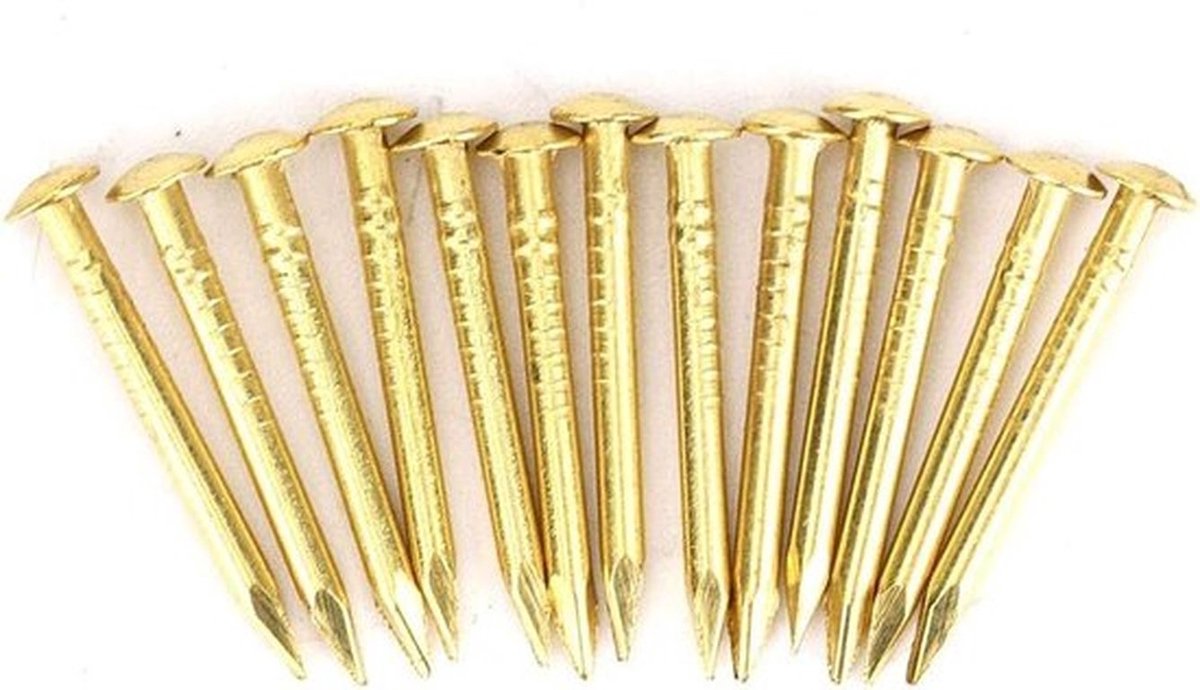 Messing Nagel - Ronde Kop - Gouden - Muurpinnen - Hout - Ophanging - Fotolijst Spiegel - Geschikt voor - Messing (Lengte 18 mm)
