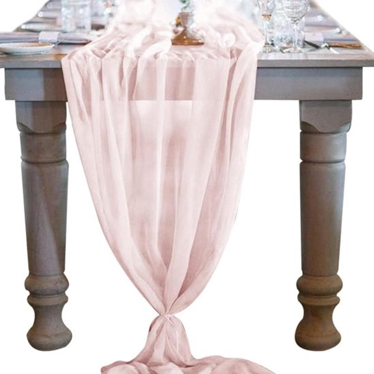Tafelloper - 72 x 304 cm - Chiffon gaas - Boho - Rustieke - Bruiloft - Tafelkleed - Bruidsdouche - Keuken - Eetkamer - Feest - Roze.