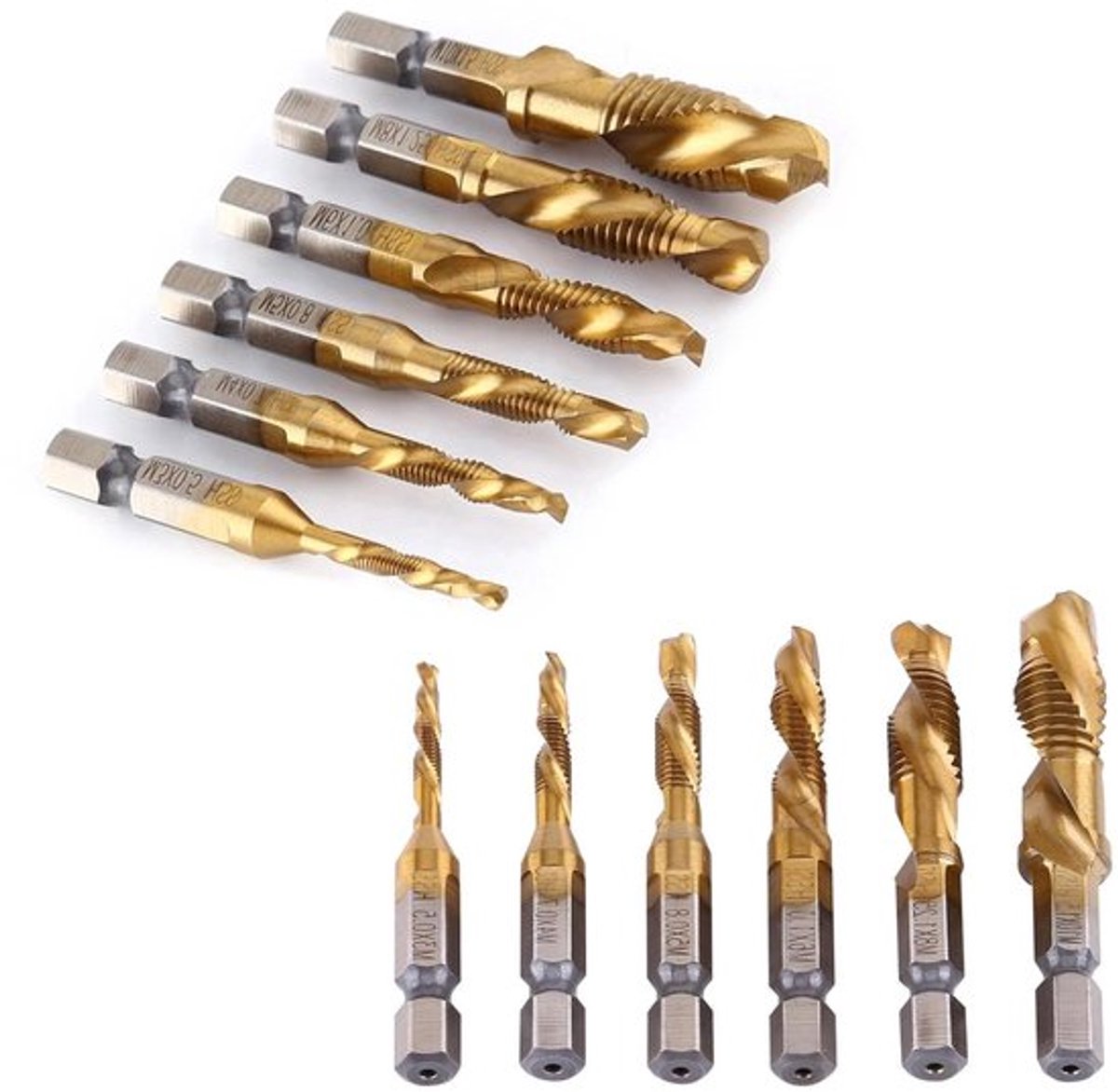 HSS countersink-tap boor-set - Metrische draadtap houder - Gecoat - Draadsnijgereedschap - Hex-as - voor M3-M10 - Geschikt voor metaalbewerking - Titaniumlaag - 6-delig