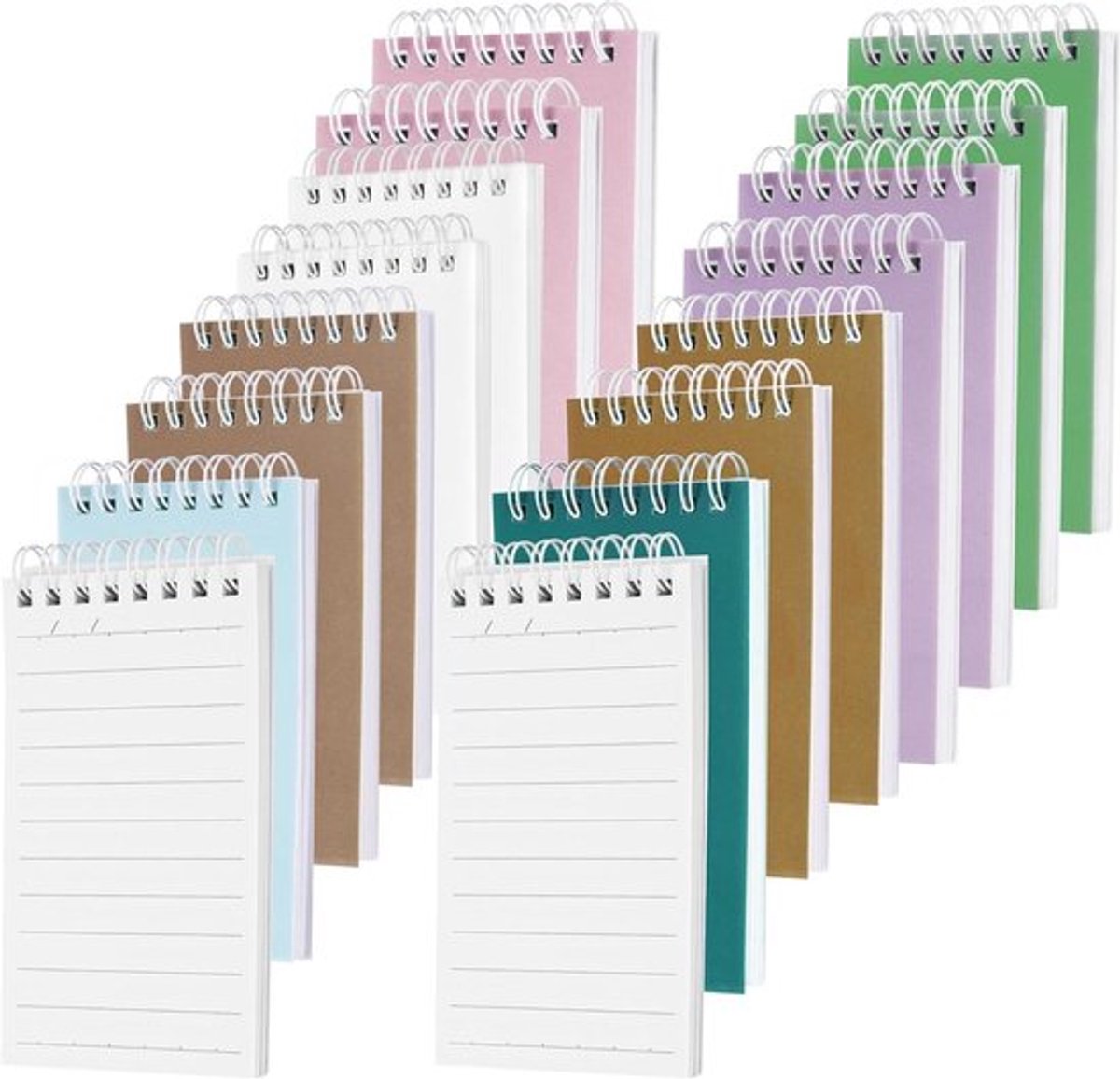 Notitieblok - Ringband - 16 Notitieboekjes - 60 pagina’s - Gelijnd - 8 kleuren - Geschikt voor notities - Mini notitieblok set van 16