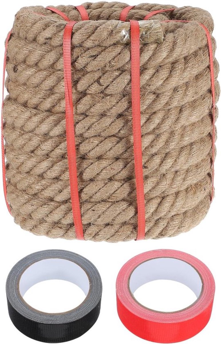 Jute touw 3,3 cm x 15 m, sterk en dik natuurlijk gevlochten touw voor handwerk, decoratie en tuinprojecten