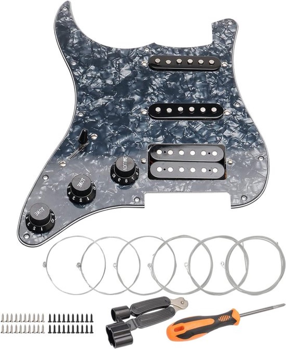 3-laags Voorbedraden Humbucker-Pickguard voor Elektrische Gitaar, Zwarte Parels, Inclusief Alnico-Pickups en Installatiegereedschap, Perfect voor Gitaarversterking en Geluidsverbetering