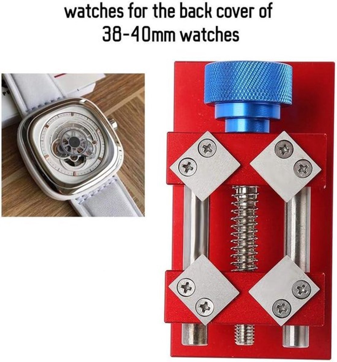 Horlogekastverwijderaar - Gereedschap voor het verwijderen van horlogepaneel - Werkbank - Behuizingsopener - Reparatieset voor horloges - Geschikt voor horloges - Rood