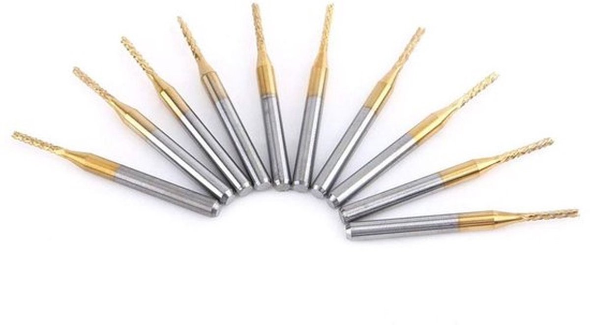 Schachtfrees - Hardmetaal - Snijkant - Wolfraamcoating - CNC - P-CB - Gravure - Bit - Geschikt voor CNC machines - 10 stuks - 1,5 mm snijkant - Wolfraamcoating - 1/8 inch schacht.