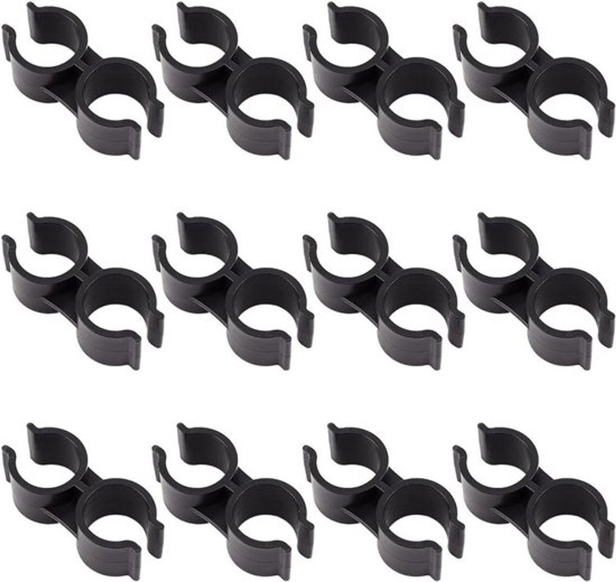 Kunststof Dubbele Buisklemmen - Paal Connector Pijpklem - Zwarte Bevestiger - Magazijn Supermarkt Plank - 12 Stuks - Geschikt voor Plank - Zwart Model