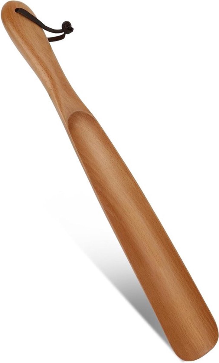 Houten Lange Schoenlepel 38cm met Leren Handvat - Duurzaam en Stevig voor Dames en Heren