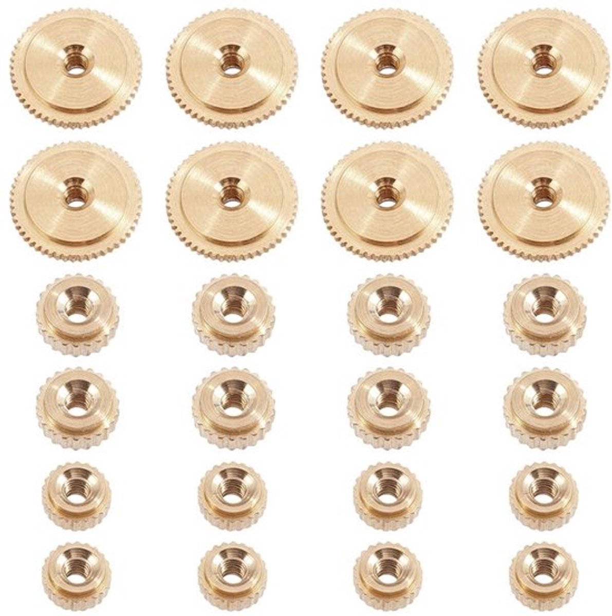 Klokwijzermoeren 24 stuks - Messing - Goudkleurig - 5/6/10 mm - Plat rond - Voor wandklokken en doe-het-zelfprojecten - Klokmoeren