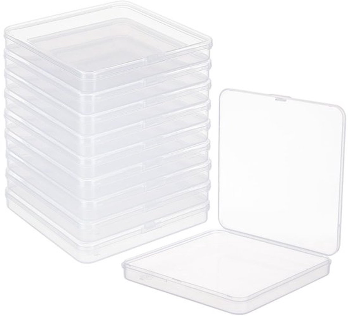 Opbergdozen 10 stuks - Transparante Opbergdoos - Kunststof - 11x11x1,5cm - Deksel - Voor Kralen/Sieraden/Visitekaartjes - Opbergcontainer