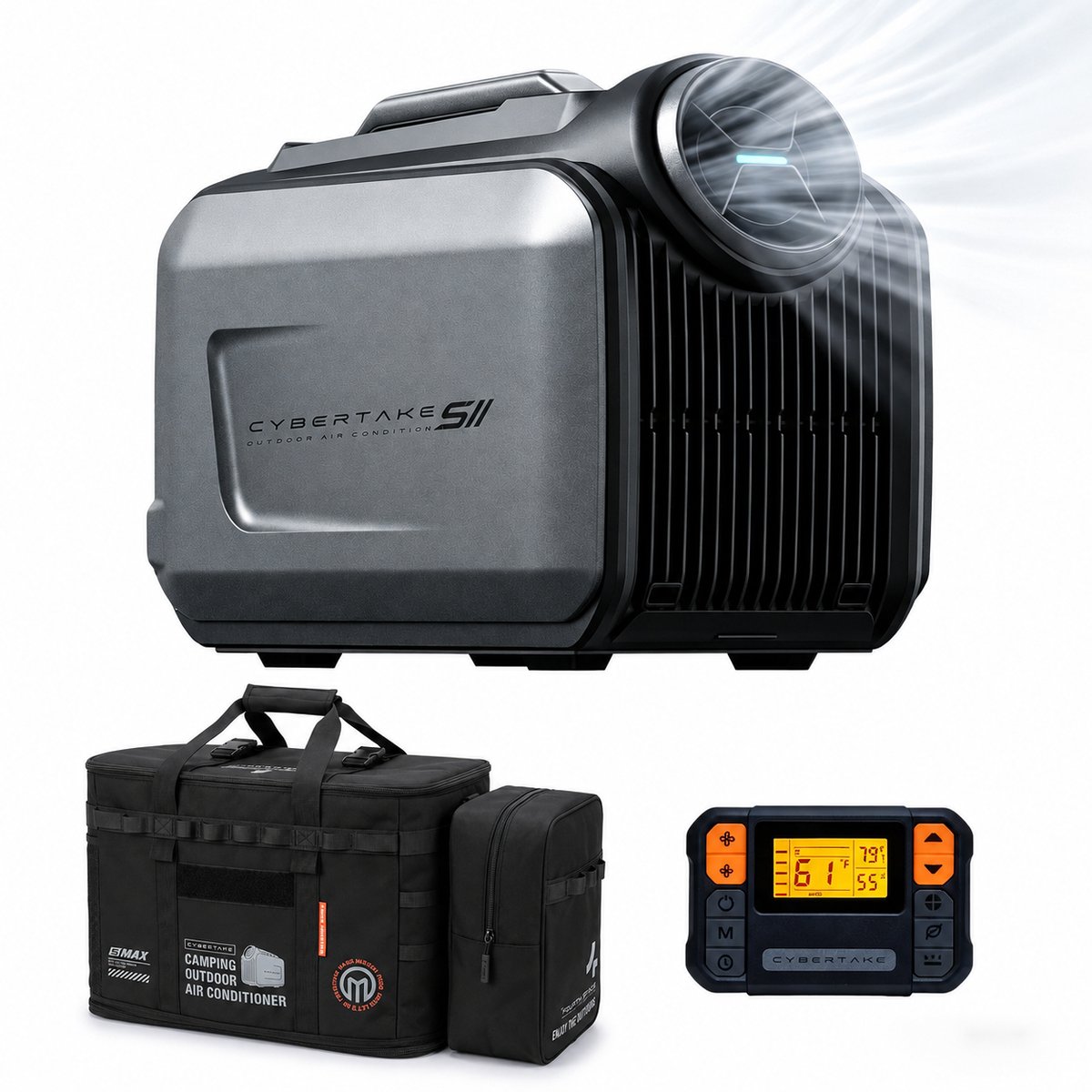 Cybertake S2 Pro draagbare Aircooler- Mobiele Airco -Tentairco met 5100 BTU koelvermogen en 6100 BTU verwarmingsvermogen -amping Airco 12V 24V 48V - Stil ≤55dB-voor caravan, camper, tent, vrachtwagen en thuis