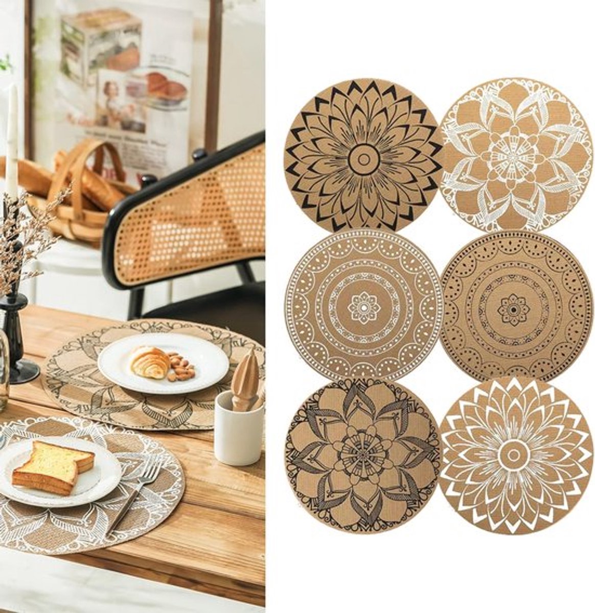 Boheemse Ronde Placemat Set - Stijlvol - Hittebestendig - 6 stuks - PVC