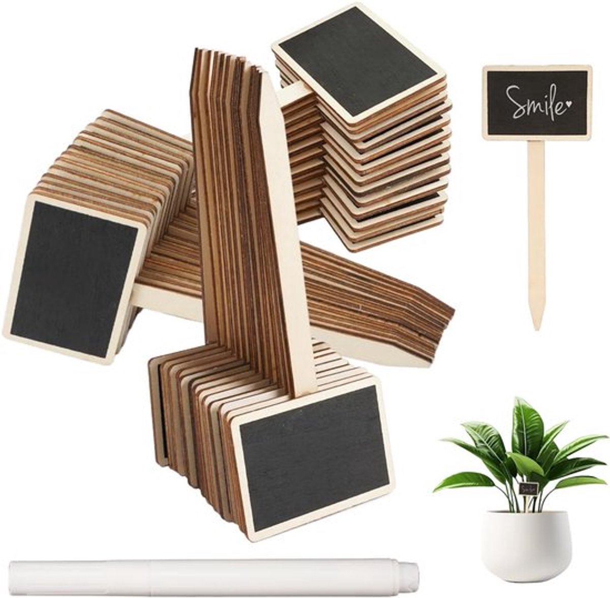 30 stuks houten plantlabels met markerpen - 15 x 6,5 cm zwarte labels - T-type weerbestendige plantplug en groentelabels voor binnen- en buitenplanten