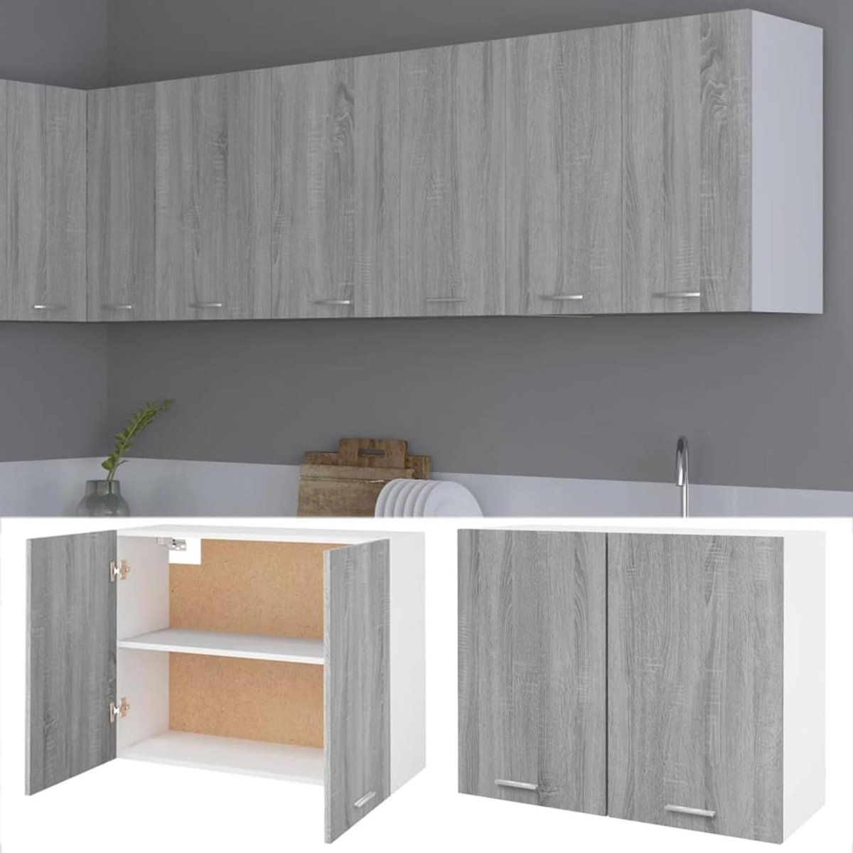 Hangkast Keuken - Bovenkast Wandkast - Keuken Organisatie - Glad Oppervlak - 80 x 31 x 60 cm - Grijs Sonoma