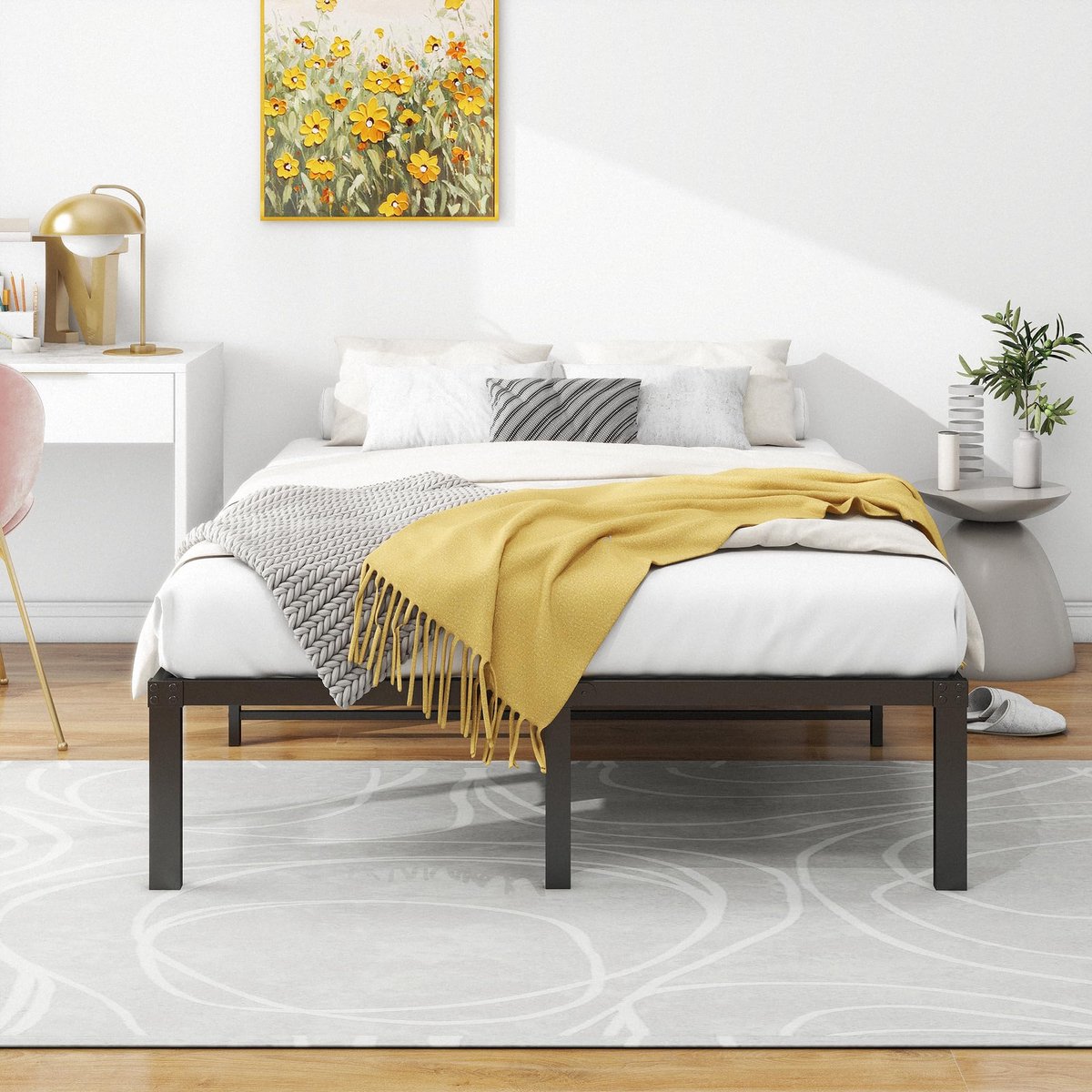 Bedframe 120x200 - Metalen Bedframe Met Opbergruimte, Stil En Stevig Zonder Lattenbodem - Zwart